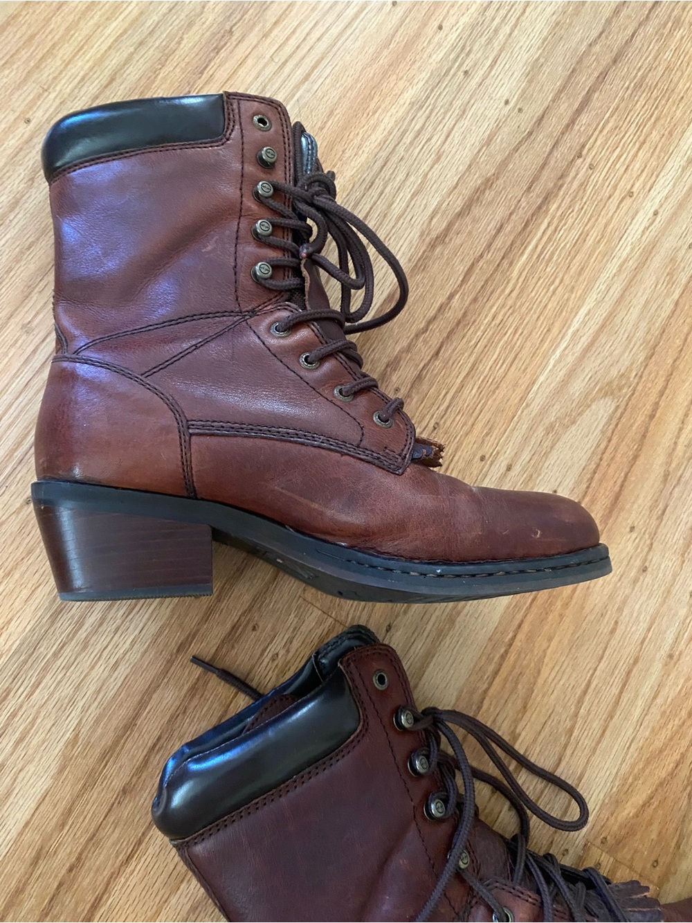 Double H Women's Brown Lace-Up Leather Fringe Boots - Picture 6 of 10